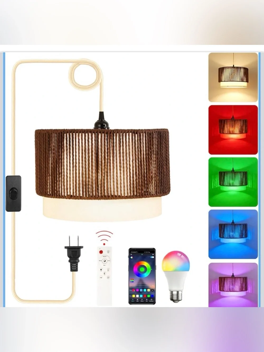 NIB Hanging Light Color Changing Fixture with 15FT Cord,